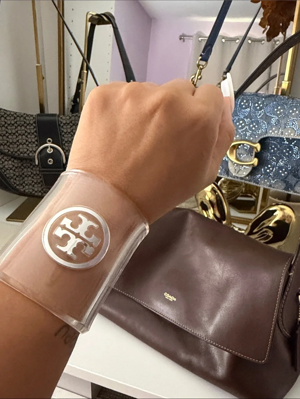Tory Burch Clear Acrylic Bracelet with Silver logo
